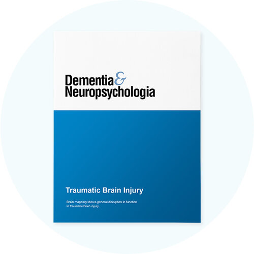 Book cover with "Dementia & Neuropsychologia" on a white-and-blue background